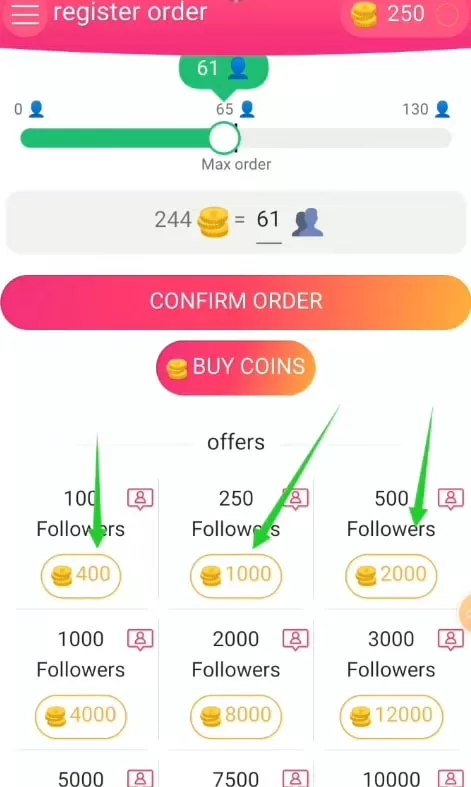 instaup apk order followers page